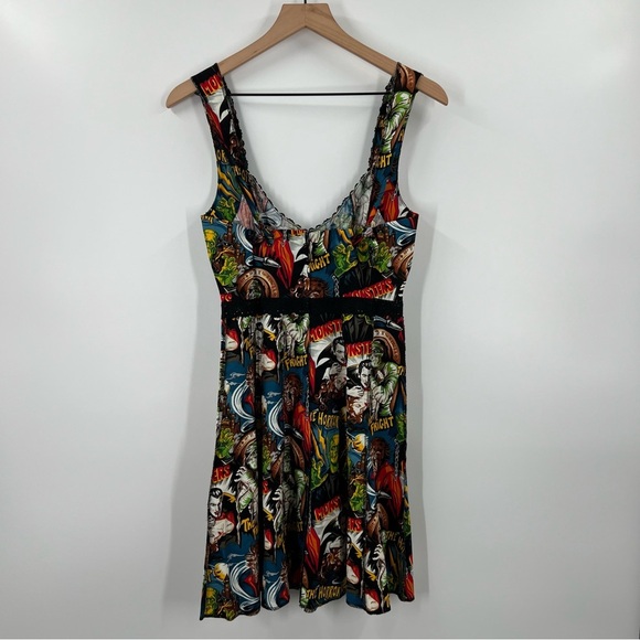 Shrine Of Hollywood Vintage Cocktail Dress Classic Monster Print - Picture 10 of 12